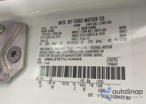 2020 Ford Transit Connect Xl z USA, uszkodzony, nr VIN NM0LS7E71L1439404